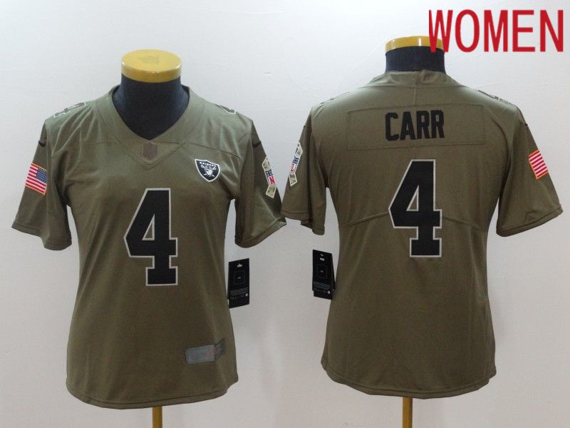 Women Oakland Raiders #4 Carr black Nike Olive Salute To Service Limited NFL Jersey